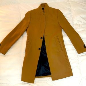 ZARA Men’s Wool Two-Button Mid-length Pea Coat in Tan